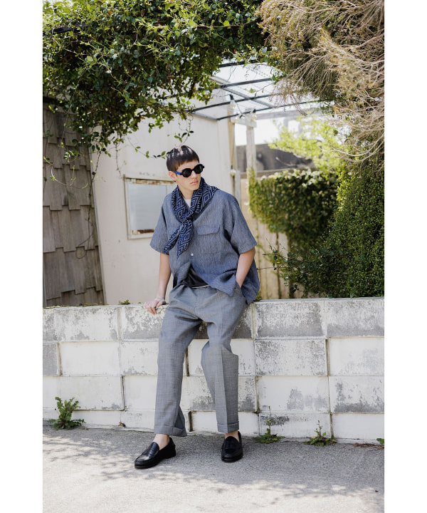 Open Collar Indigo Linen Stripe