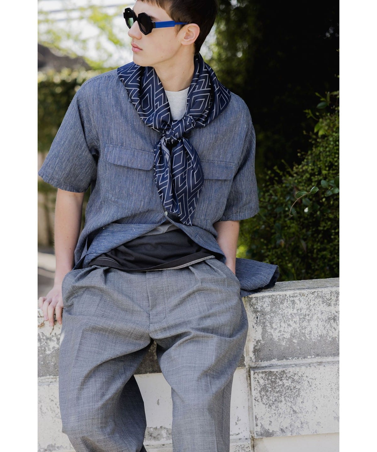 BEAMS PLUS（ビームス プラス）Open Collar Indigo Linen Stripe