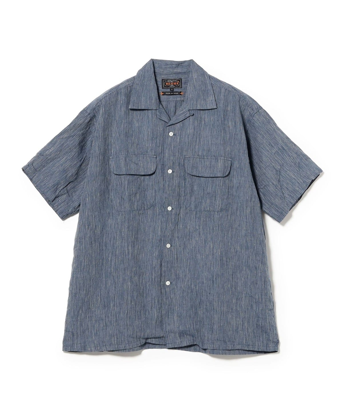 BEAMS PLUS（ビームス プラス）Open Collar Indigo Linen Stripe