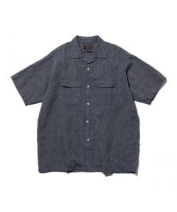 Open Collar Indigo Linen Stripe