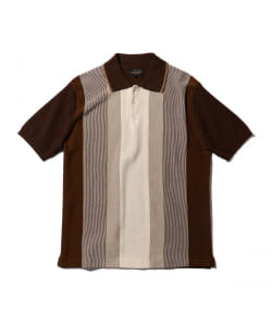 ▲BEAMS PLUS / コットンニット ストライプ ポロシャツ