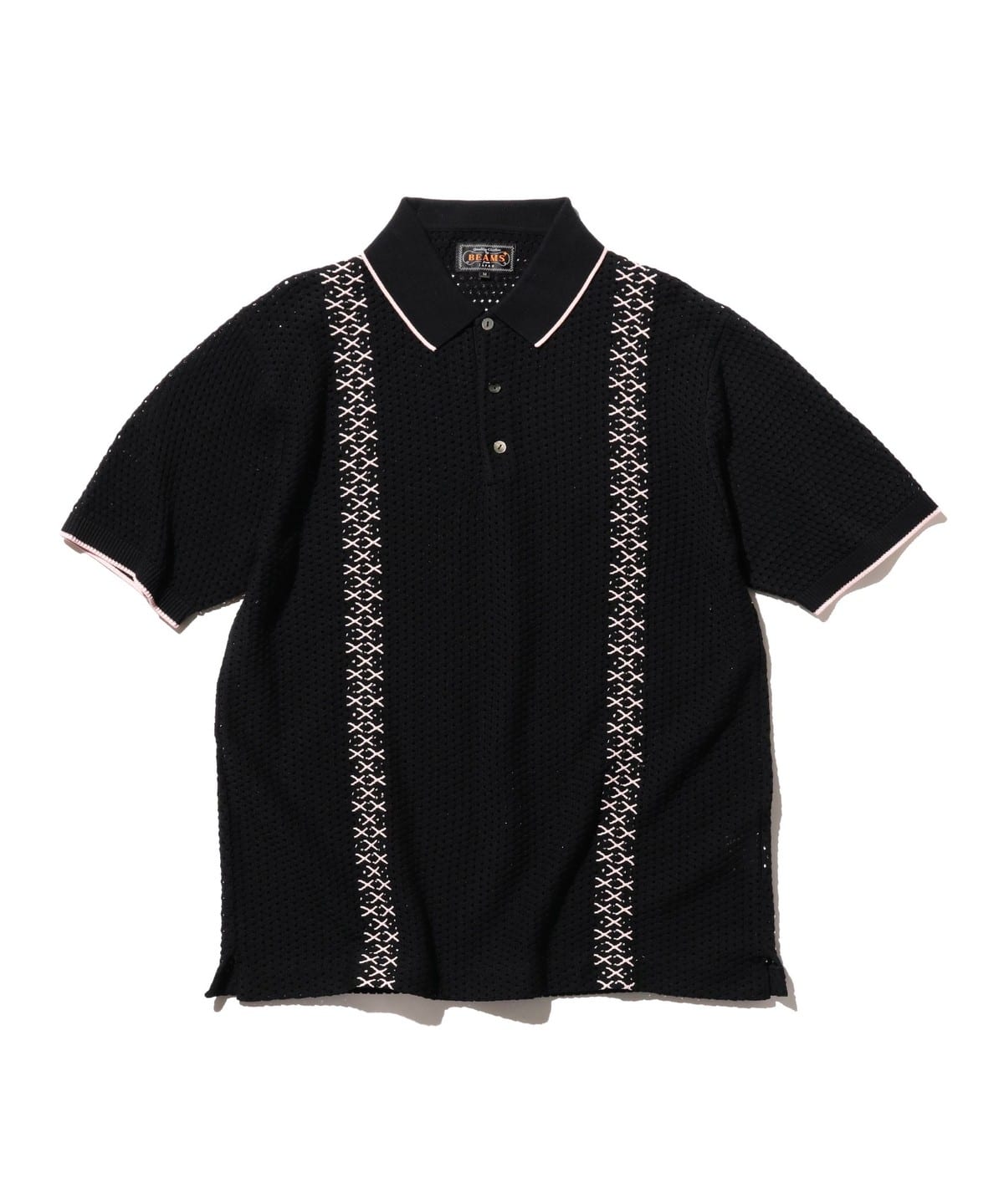 Knit Polo Mesh Stripe シャツ・ブラウス MEN BLACK L Knit Polo Mesh Stripe シャツ・ブラウス MEN BLACK L