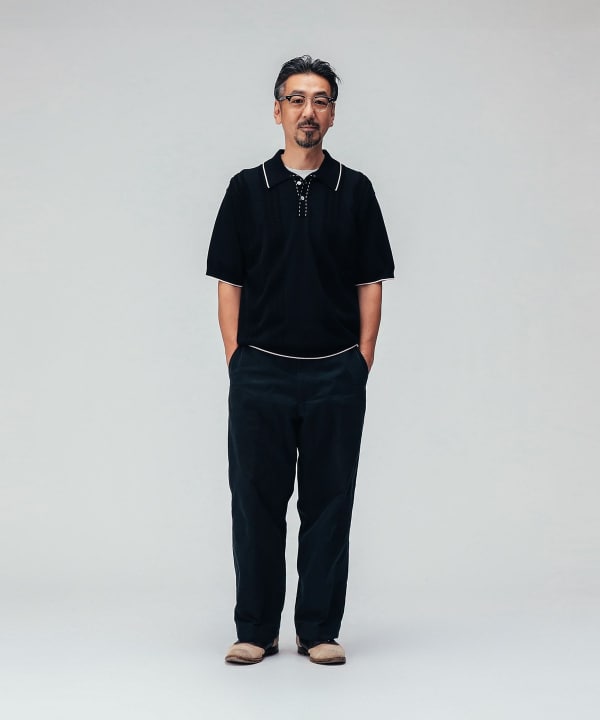 Knit Polo Raised Pattern Jacquard Line Model：H 169cm Size：M