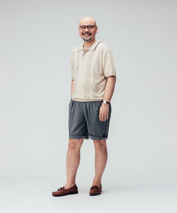 Knit Polo Raised Pattern Jacquard Line Model：H 183cm Size：XL