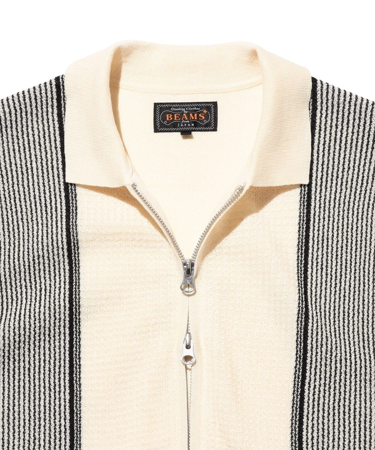 BEAMS PLUS Zip Knit Polo Stripe (Shirts, Blouses BEAMS PLUS Polo