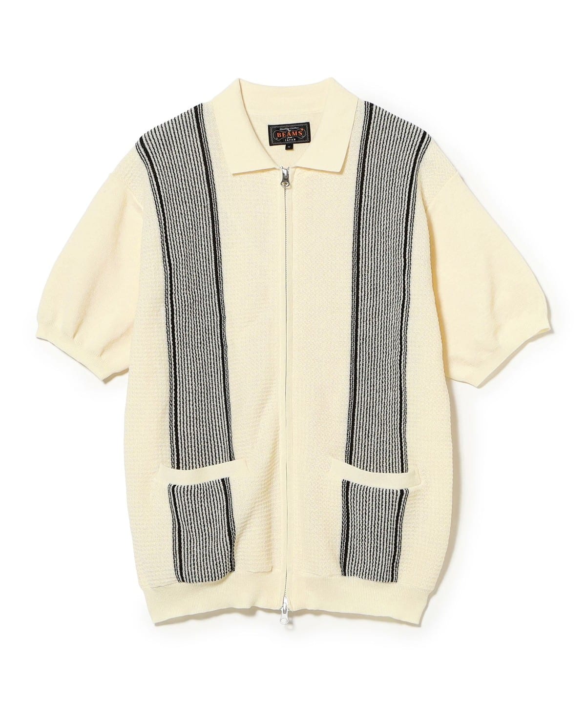BEAMS PLUS Zip Knit Polo Stripe (Shirts, Blouses BEAMS PLUS Polo