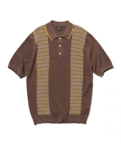 Knit Polo Front Stripe Jacquard