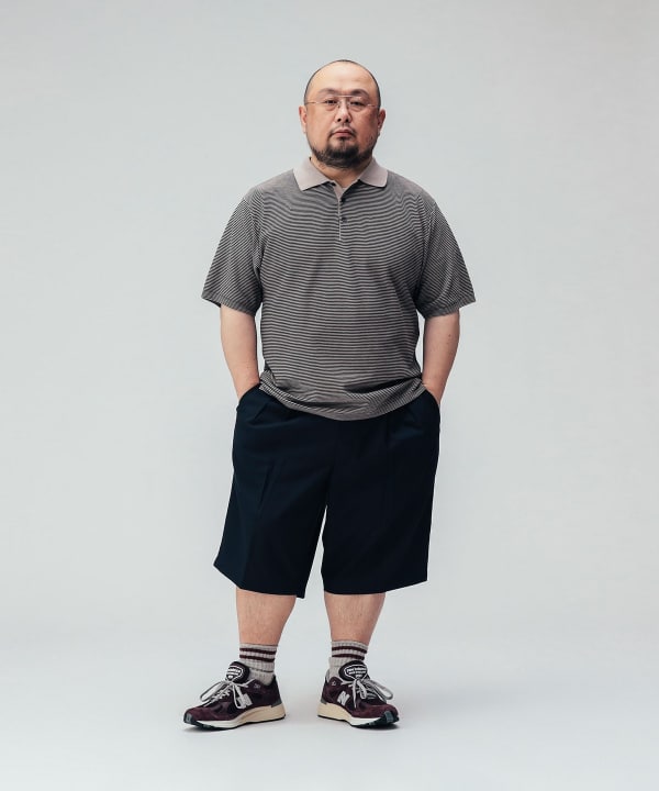 【別注】BATONER / KNIT POLO SHIRT HORIZONTAL MICRO STRIPE Model：H 163cm Size：4