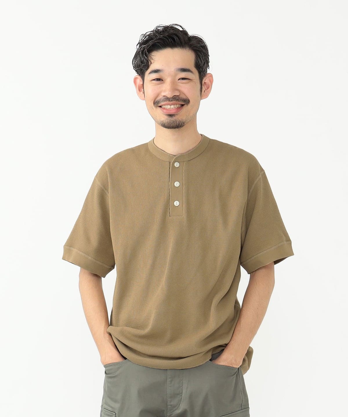 【別注】Healthknit ヘルスニット / Honeycomb Thermal Henry Neck T-shirt 24 Tシャツ・カットソー MEN British Khaki S 【別注】Healthknit ヘルスニット / Honeycomb Thermal Henry Neck T-shirt 24 Tシャツ・カットソー MEN British Khaki S