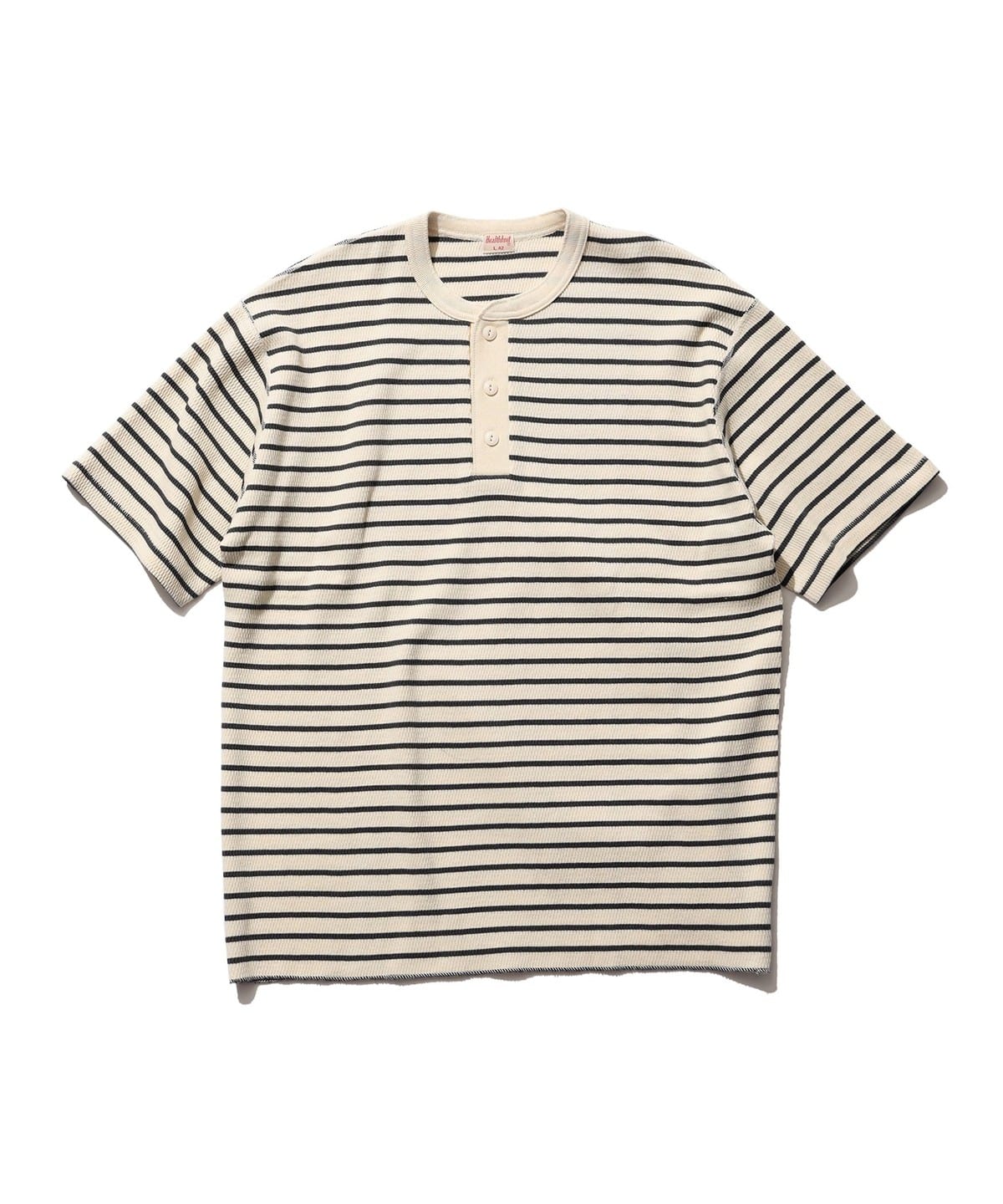 【別注】Healthknit ヘルスニット / Honeycomb Thermal Henry Neck T-shirt Horizontal Stripe Tシャツ・カットソー MEN NATURAL*F. BLACK S 【別注】Healthknit ヘルスニット / Honeycomb Thermal Henry Neck T-shirt Horizontal Stripe Tシャツ・カットソー MEN NATURAL*F. BLACK S