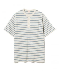 Healthknit / 別注 Honeycomb Thermal Henry Neck T-shirt Horizontal Stripe