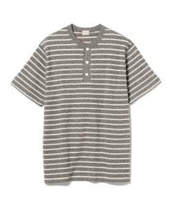 Healthknit / 別注 Honeycomb Thermal Henry Neck T-shirt Horizontal Stripe