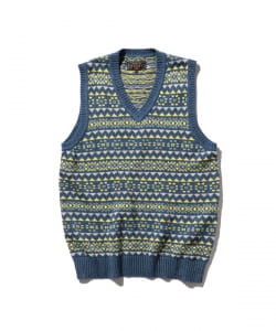 Cotton Linen Vest Fair Isle Pattern
