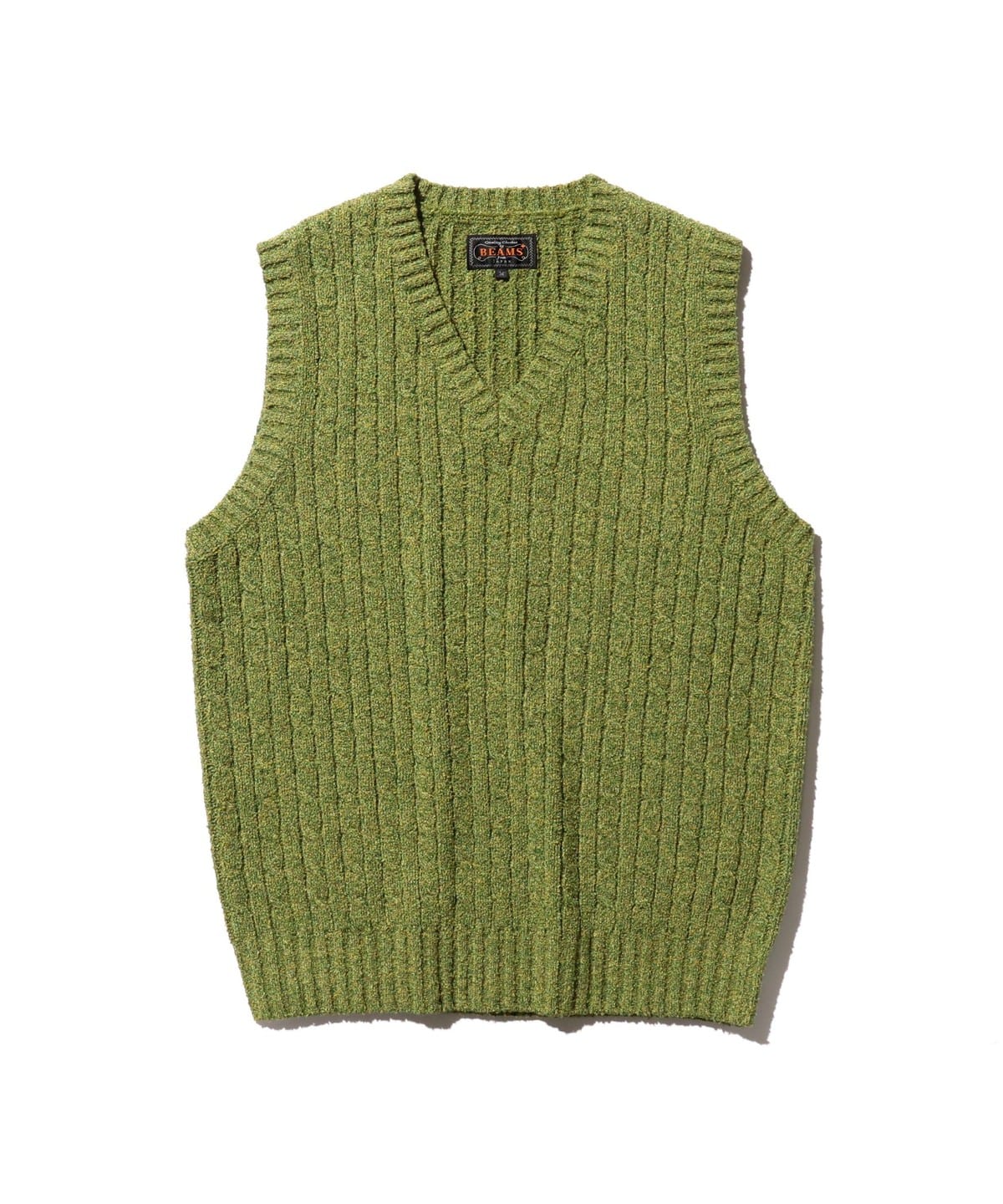 Cable Vest Cotton Linen トップス MEN GREEN S Cable Vest Cotton Linen トップス MEN GREEN S
