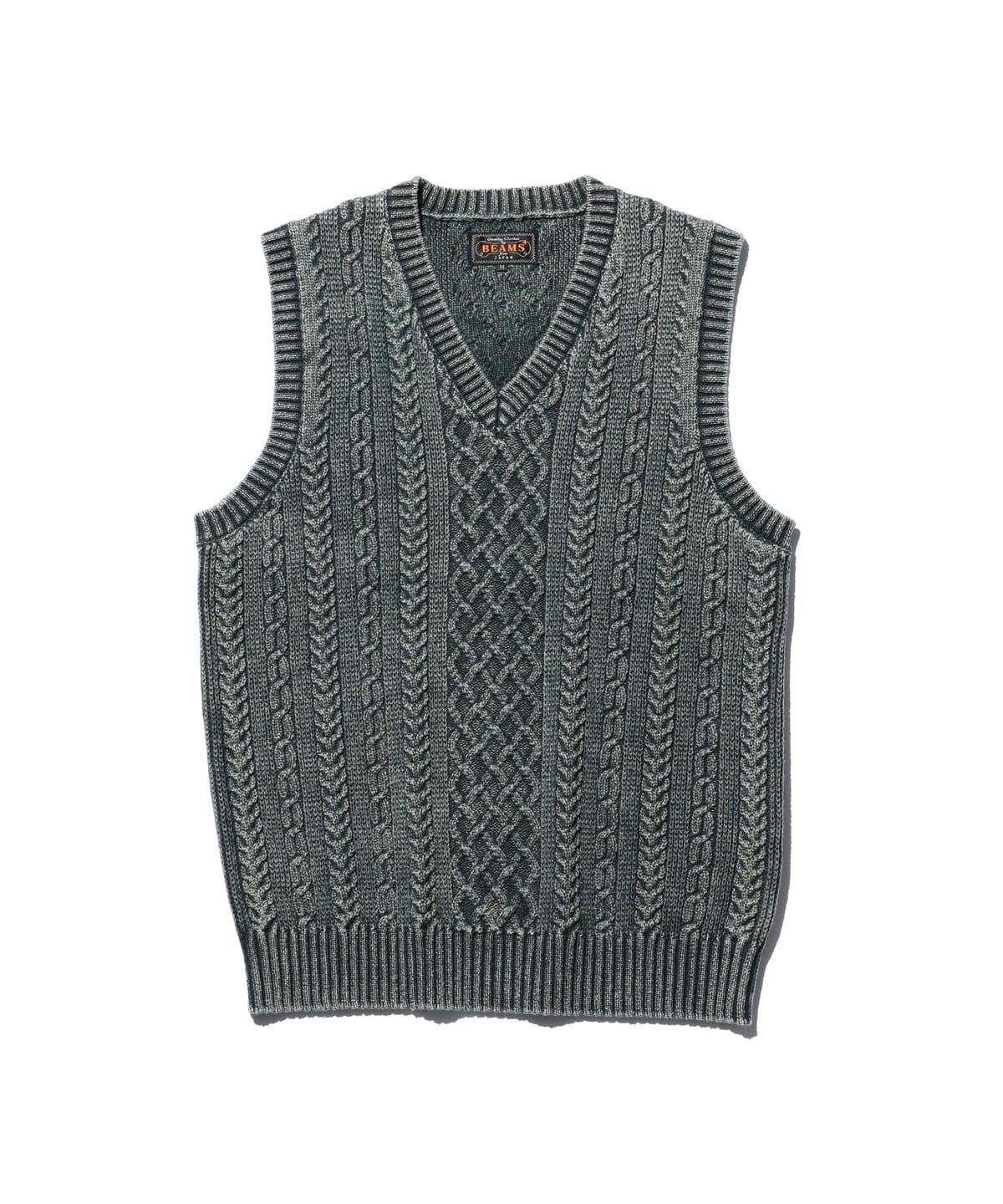 Knit Vest Aran Pattern Pigment Dyed Yarn トップス MEN GREEN L Knit Vest Aran Pattern Pigment Dyed Yarn トップス MEN GREEN L