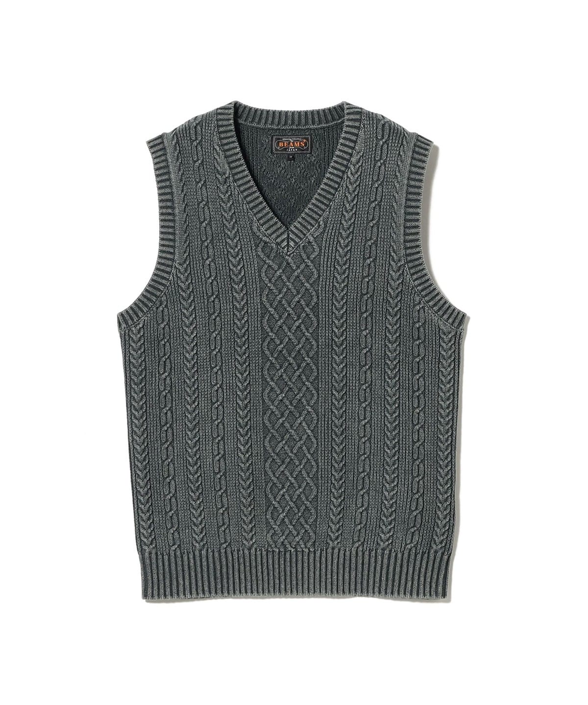 BEAMS PLUS（ビームス プラス）Knit Vest Aran Pattern Pigment Dyed