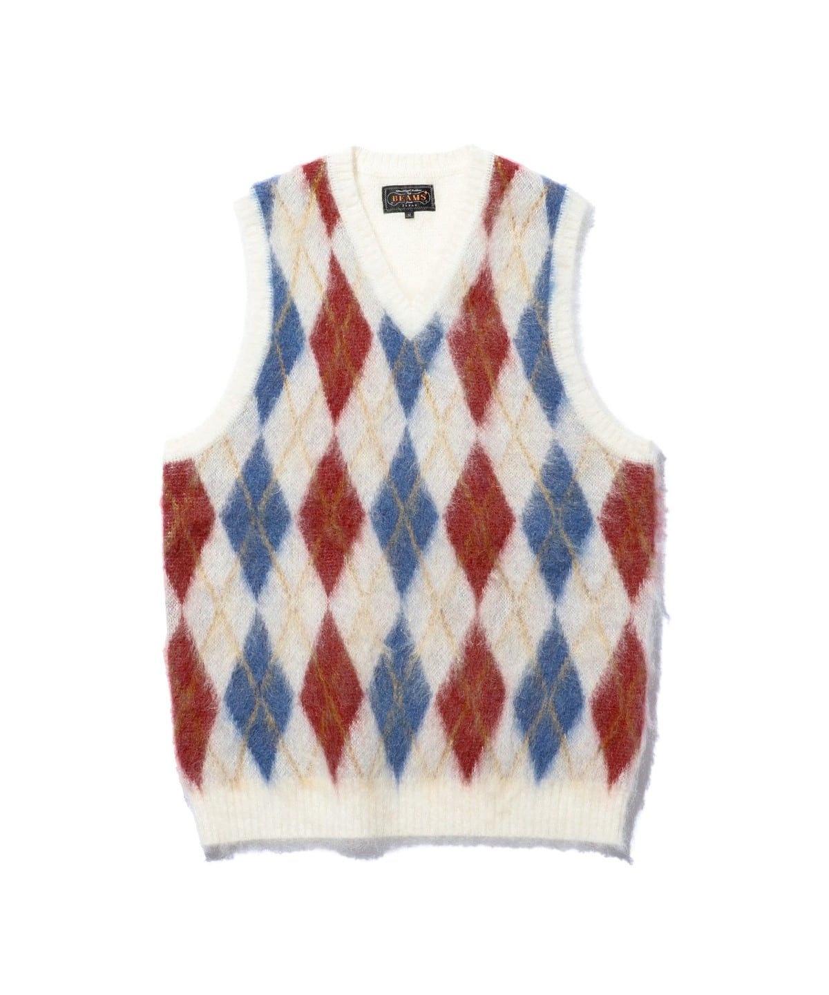 Knit Vest Double Jacquard Argyle Pattern Mohair gbvX MEN OFF WHT M