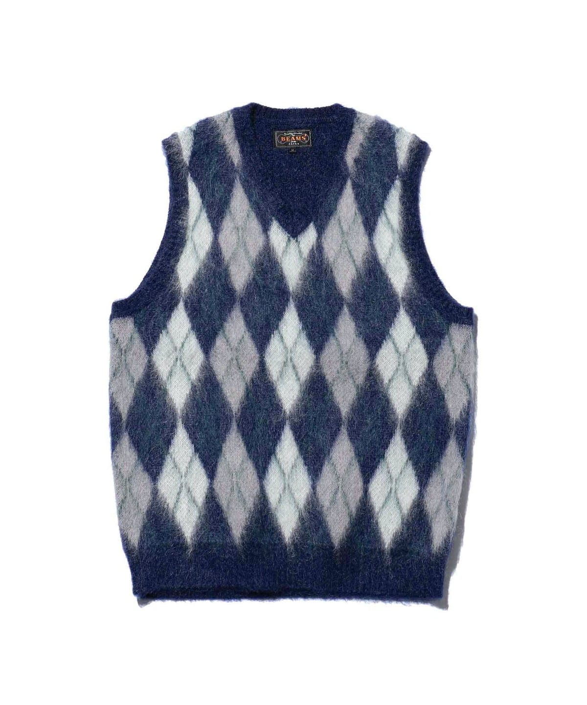 Knit Vest Double Jacquard Argyle Pattern Mohair gbvX MEN NAVY M