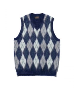 Knit Vest Double Jacquard Argyle Pattern Mohair