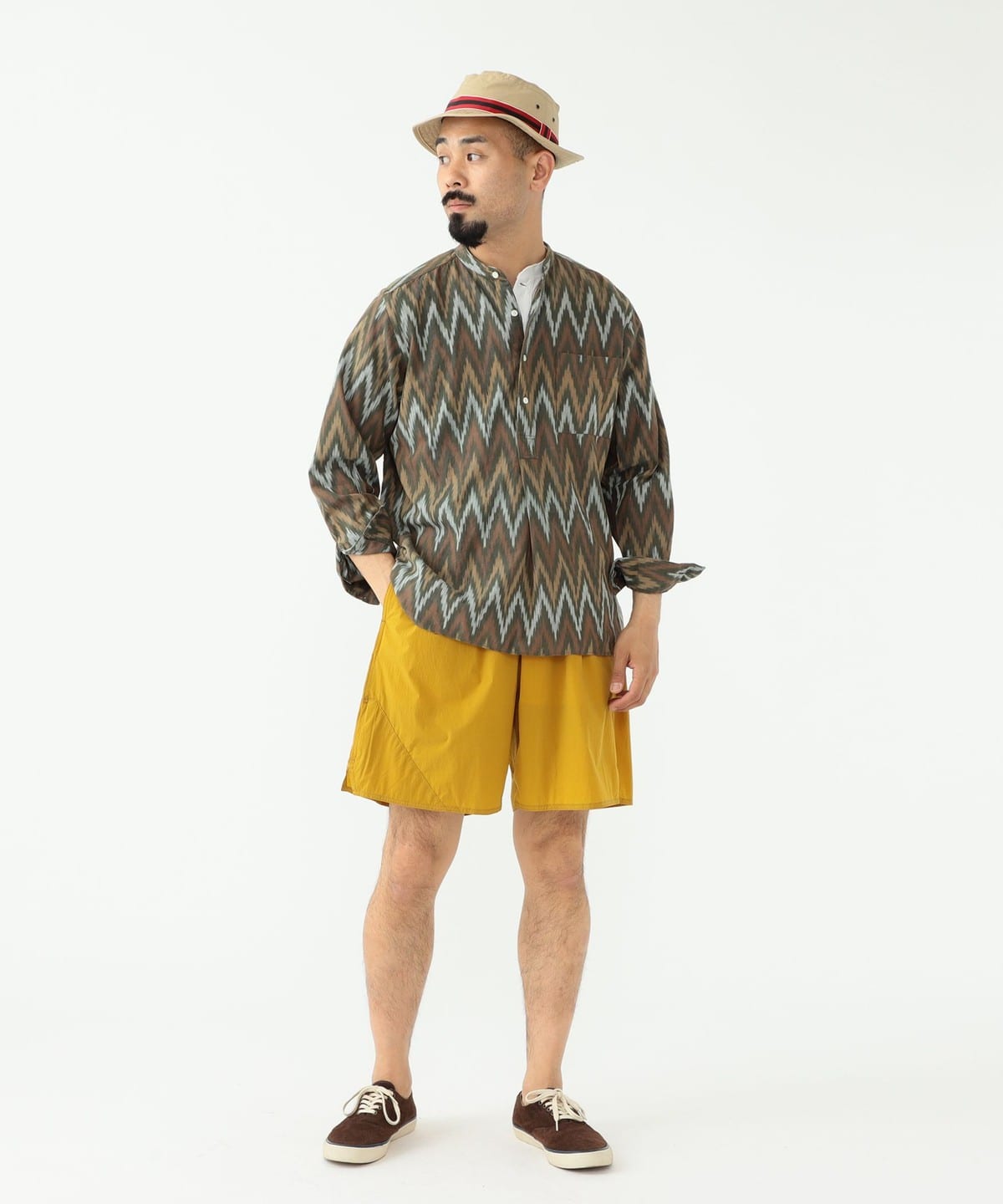 BEAMS PLUS（ビームス プラス）イカット バンドカラー プル