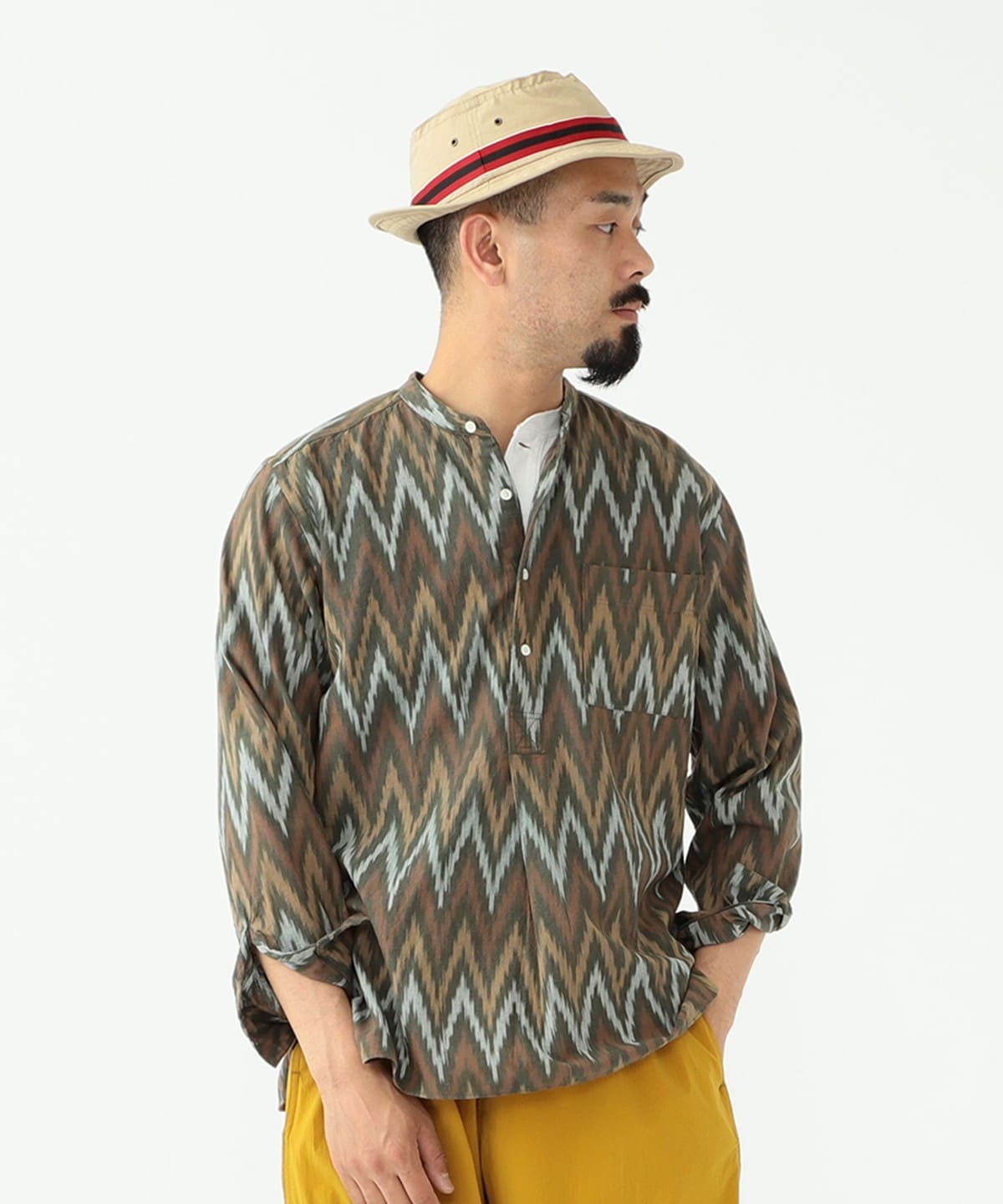 BEAMS PLUS（ビームス プラス）イカット バンドカラー プル