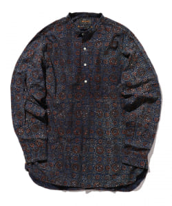 ▲BEAMS PLUS / アジュラック プリント バンドカラー プルオーバー シャツ
