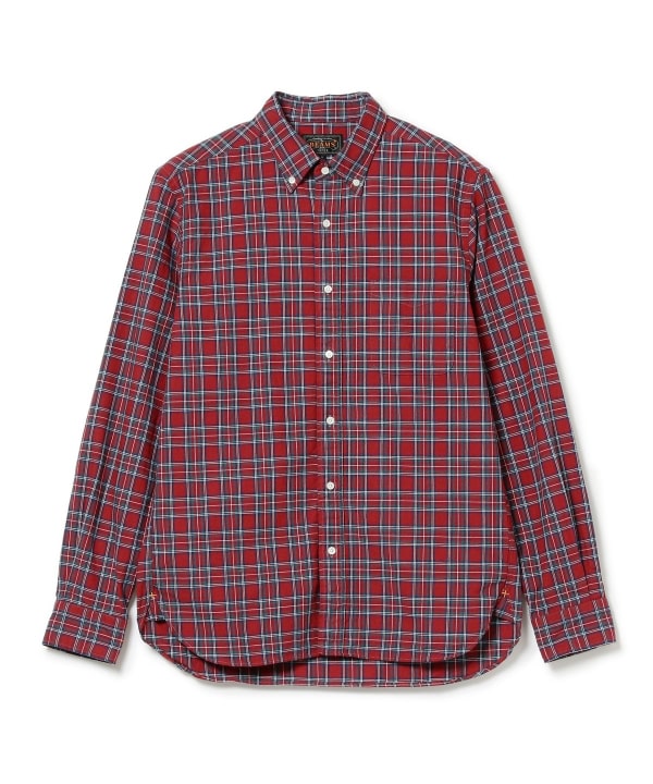 BEAMS JAPAN カジュアルシャツ XL 赤xオレンジx白等(チェック)ボタン袖丈