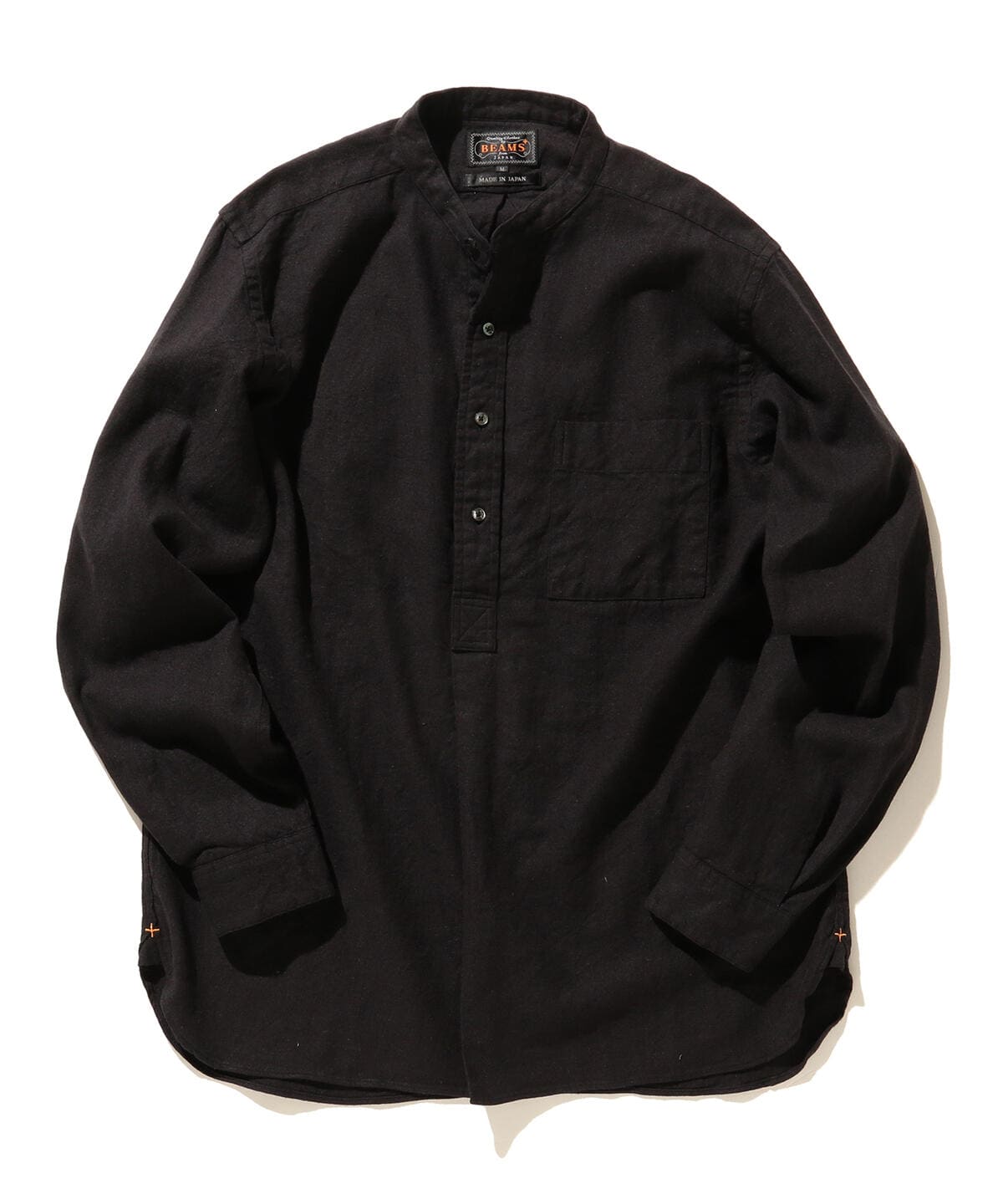 Band Collar Pullover Cotton Linen Herringbone シャツ・ブラウス MEN BLACK L Band Collar Pullover Cotton Linen Herringbone シャツ・ブラウス MEN BLACK L