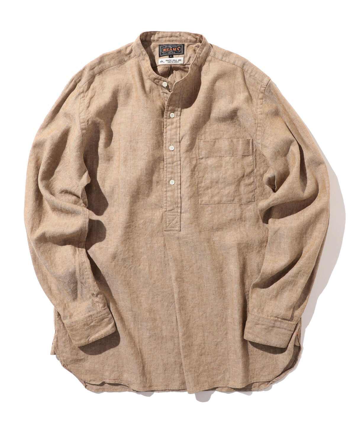 Band Collar Pullover Cotton Linen Herringbone シャツ・ブラウス MEN KHAKI XL Band Collar Pullover Cotton Linen Herringbone シャツ・ブラウス MEN KHAKI XL