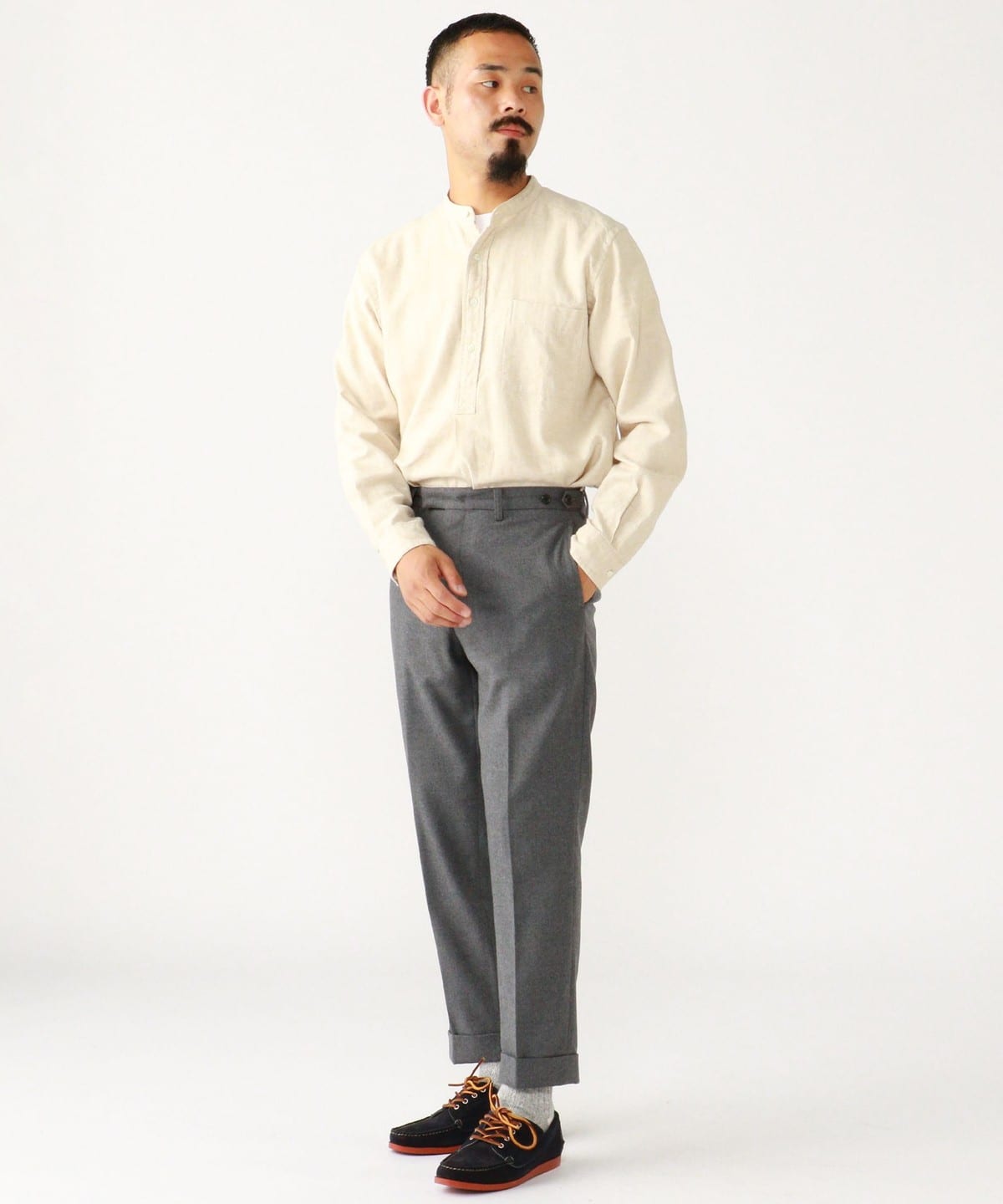 BEAMS PLUS（ビームス プラス）Band Collar Pullover Cotton Linen