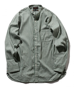 ▲BEAMS PLUS / ヘリンボーン ストライプ バンドカラー シャツ クラシック フィット
