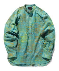 ▲BEAMS PLUS / バティックプリント プルオーバー バンドカラー シャツ