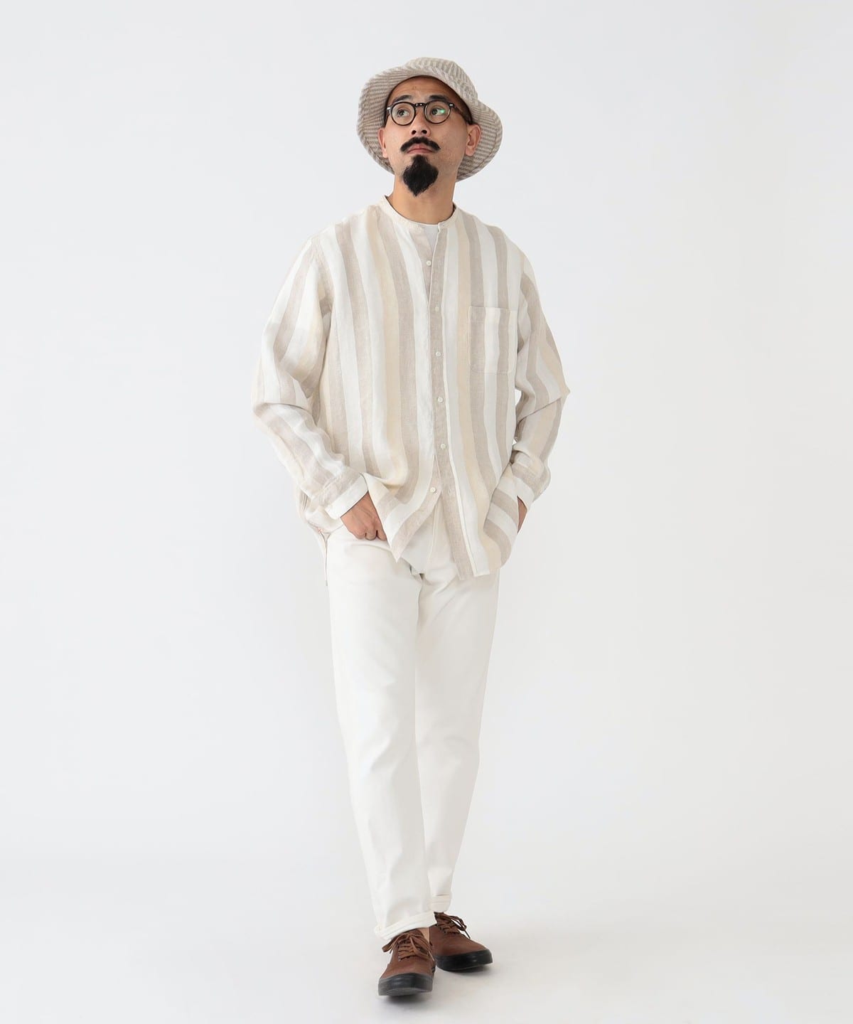 BEAMS PLUS（ビームス プラス）Band Collar Egyptian Linen Classic Fit（シャツ・ブラウス カジュアルシャツ ）通販｜BEAMS