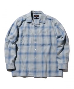 ▲Open Collar Indigo Ombre Plaid