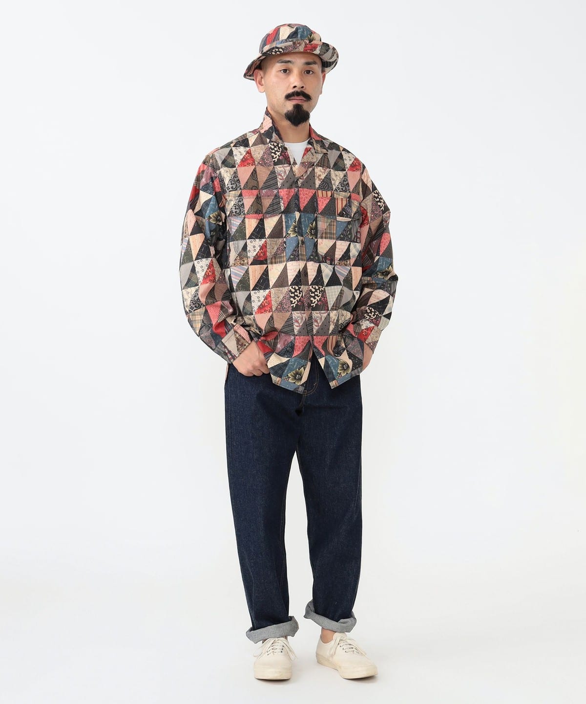 【P/W】WORK Classic-fit Polyester Dobby Patchwork Print BEAMS PLUS（ビームス プラス）WORK Classic-fit Polyester Dobby