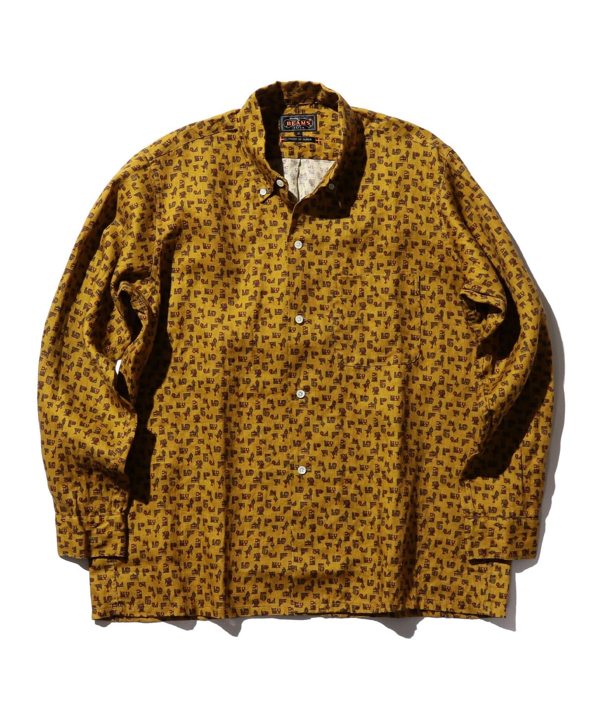 Open B. D. Linen Print シャツ・ブラウス MEN MUSTARD S Open B. D. Linen Print シャツ・ブラウス MEN MUSTARD S