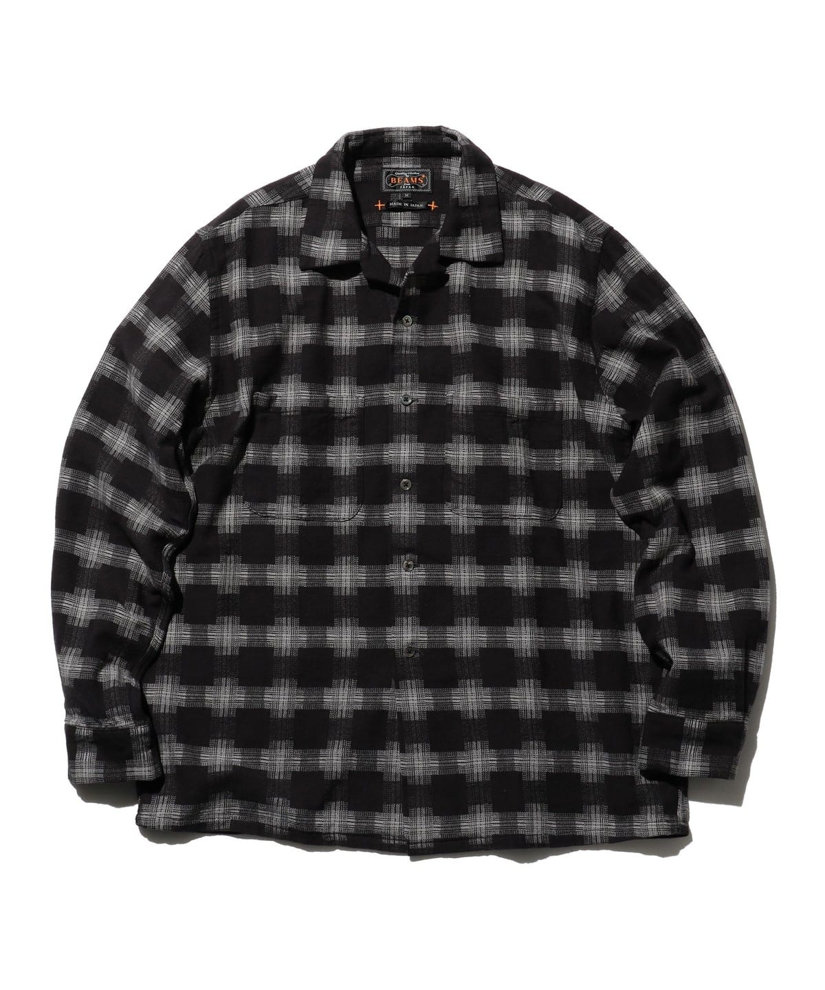 Open Collar Brushed Satin Plaid シャツ・ブラウス MEN BLACK L Open Collar Brushed Satin Plaid シャツ・ブラウス MEN BLACK L