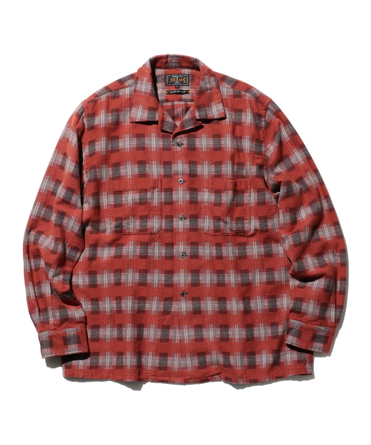 Open Collar Brushed Satin Plaid シャツ・ブラウス MEN RED M Open Collar Brushed Satin Plaid シャツ・ブラウス MEN RED M