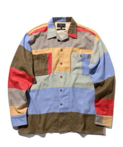 ▲BEAMS PLUS / フランネル マルチカラー ミリタリー オープンカラー シャツ