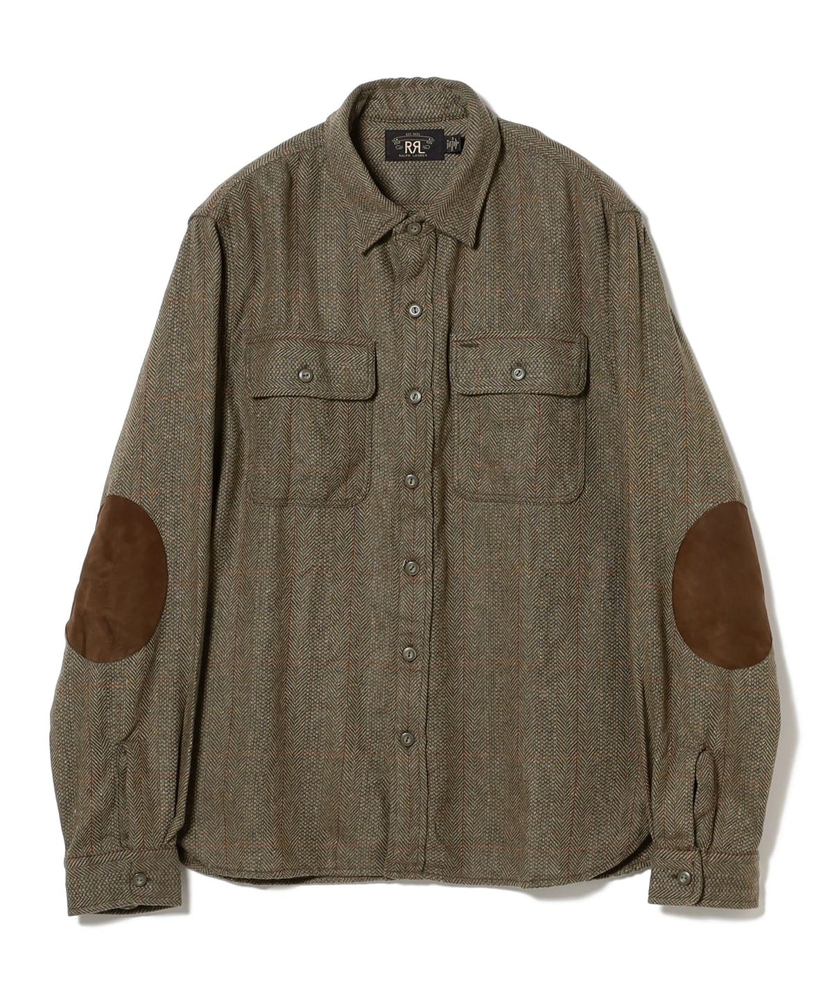 RRL ダブルアールエル / Suede-Patch Herringbone Workshirt シャツ・ブラウス MEN 200 BROWN L RRL ダブルアールエル / Suede-Patch Herringbone Workshirt シャツ・ブラウス MEN 200 BROWN L