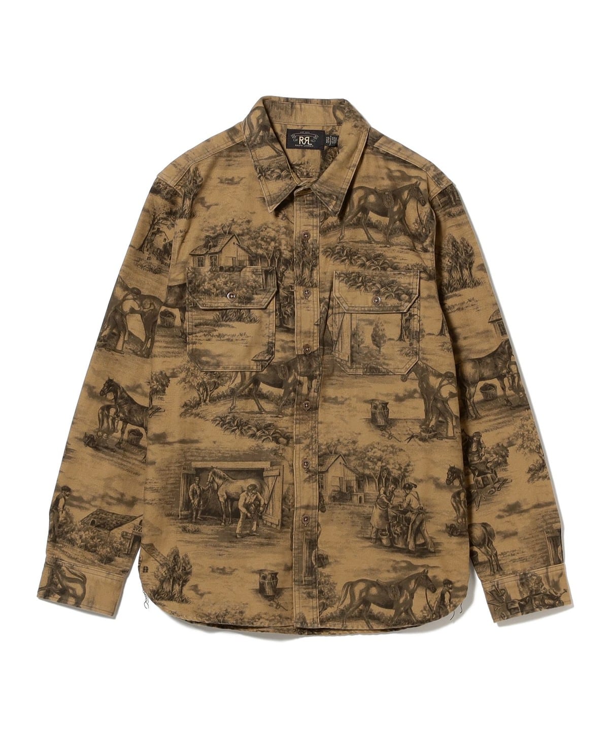 RRL ダブルアールエル / Equestrian-Print Moleskin Workshirt シャツ・ブラウス MEN 200 BROWN L RRL ダブルアールエル / Equestrian-Print Moleskin Workshirt シャツ・ブラウス MEN 200 BROWN L