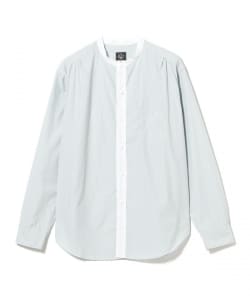 POST OVERALLS /  #3232B-GSC Original BL Band Collar Shirt : broadcloth w/white trim green stripe