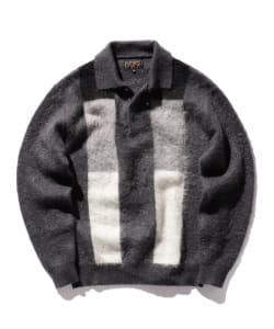 ▲BEAMS PLUS / グラデーション ストライプ 9ゲージ ニット ポロ
