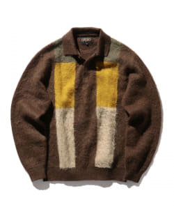 ▲BEAMS PLUS / グラデーション ストライプ 9ゲージ ニット ポロ