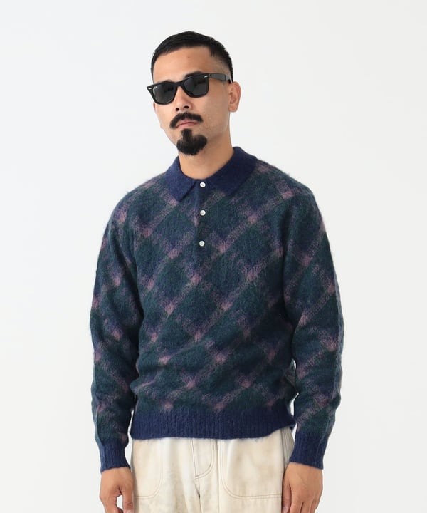 BEAMS ＋ ビームスプラス　シャギー モヘヤ 長袖 ニット ポロシャツ XL BEAMS ＋ ビームスプラス シャギー モヘヤ 長袖 ニット