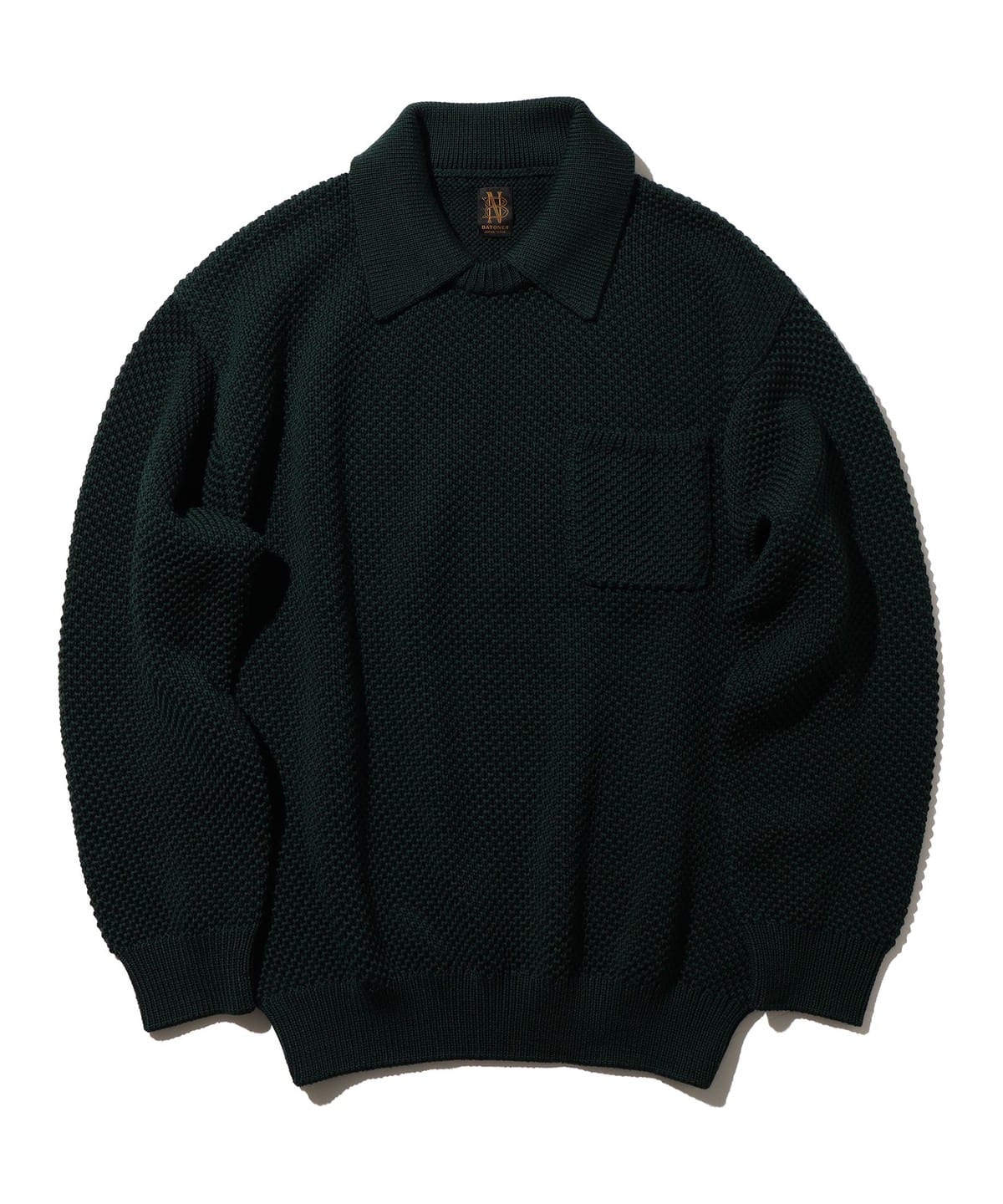 �y�ʒ��zBATONER �o�g�i�[ / Pullover Knit Polo Popcorn �V���c�E�u���E�X MEN GREEN 1