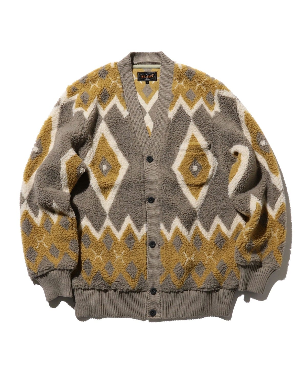 新品 BEAMS PLUS ジャガード ニットカーディガン XL BEAMS PLUS（ビームス プラス）ジャカード ボアフリース
