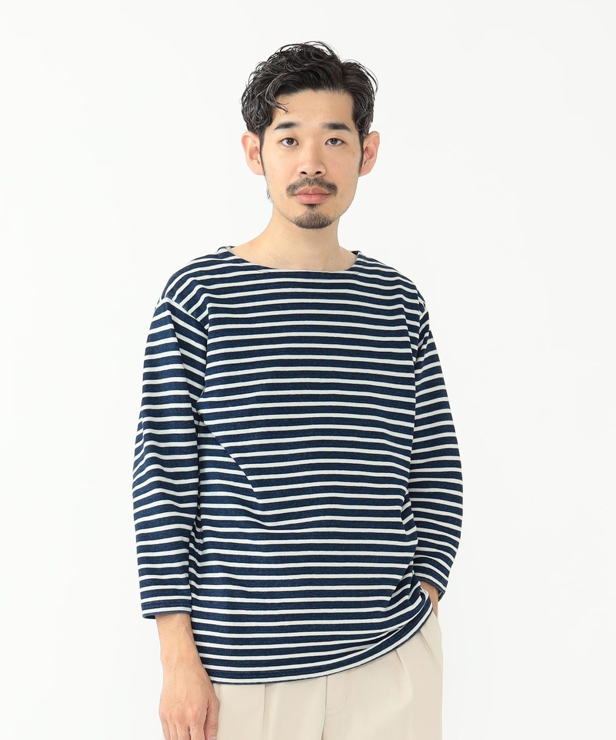 【別注】REMI RELIEF レミレリーフ / Cotton Basque Shirt 3/4 Sleeve Tシャツ・カットソー MEN INDIGO*WHITE M 【別注】REMI RELIEF レミレリーフ / Cotton Basque Shirt 3/4 Sleeve Tシャツ・カットソー MEN INDIGO*WHITE M
