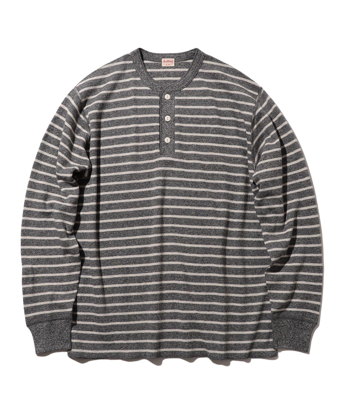 【別注】Healthknit ヘルスニット / Honeycomb Thermal Henry Neck Long Sleeve T-shirt Horizontal Stripe Tシャツ・カットソー MEN H. CHARCOAL*OATMEAL S 【別注】Healthknit ヘルスニット / Honeycomb Thermal Henry Neck Long Sleeve T-shirt Horizontal Stripe Tシャツ・カットソー MEN H. CHARCOAL*OATMEAL S