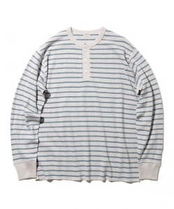【別注】Healthknit / Honeycomb Thermal Henry Neck Long Sleeve T-shirt Horizontal Stripe